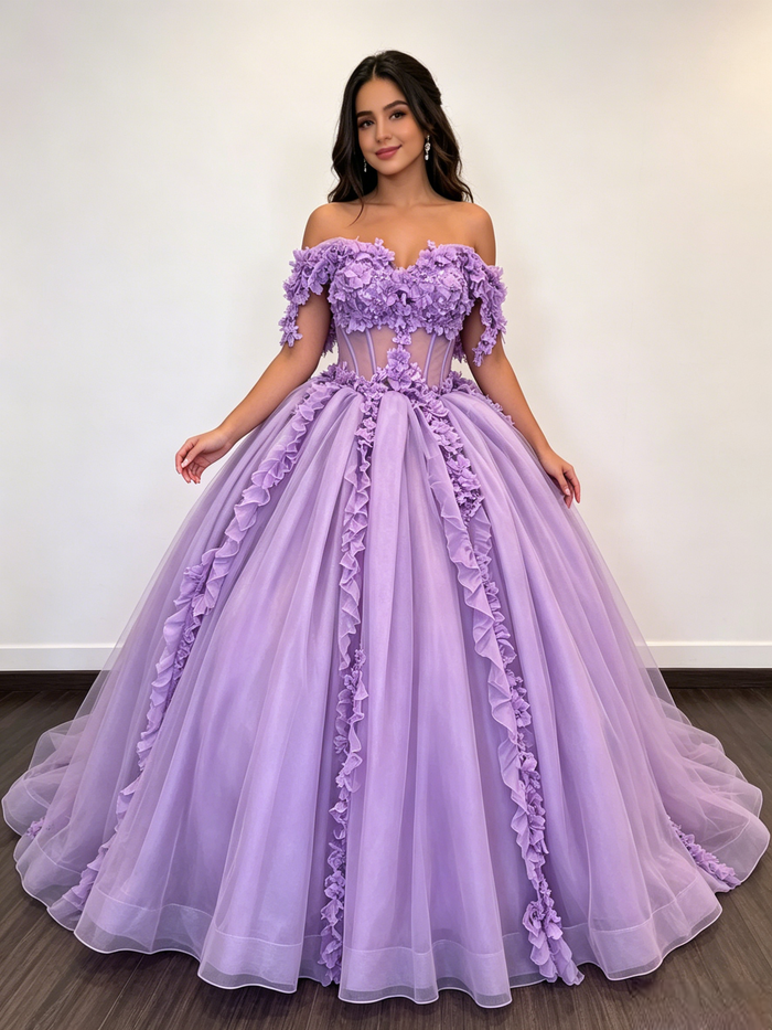 Purple Off the Shoulder Appliques Quinceanera Dress