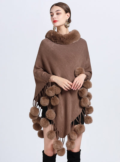 Wool Ball Pullover Knitted Shawl Cloak