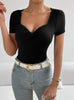 V-neck Slim Short Sleeve Knitted T-shirt