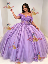 Purple Off the Shoulder Appliques Quinceanera Dress
