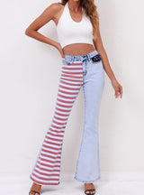 Women's Color Matching Striped Jeans