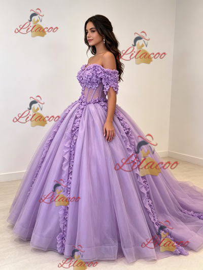 Purple Off the Shoulder Appliques Quinceanera Dress