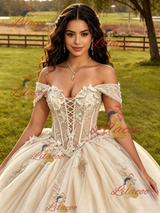 Cahmpagne Tulle Appliques Off the Shoulder Quinceanera Dress