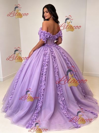 Purple Off the Shoulder Appliques Quinceanera Dress