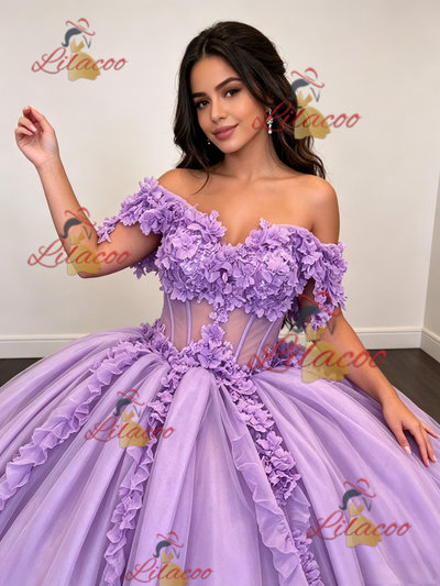 Purple Off the Shoulder Appliques Quinceanera Dress