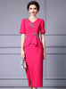 Fuchsia Short Sleeve Crystal Mother Of The Bride Dress