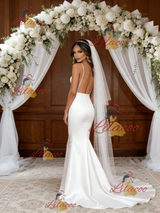 White Mermaid Backless Wedding Dress