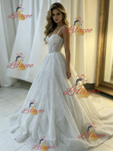 White Sequins Spaghetti Straps Wedding Dress