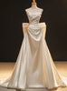 Ivory Satin Strapless Pleats Wedding Dress