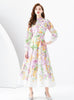 Retro Palace Lantern Sleeve Printed Long Dress