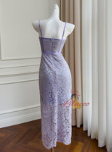 Purple Sequins Spaghetti Straps Prom Dress