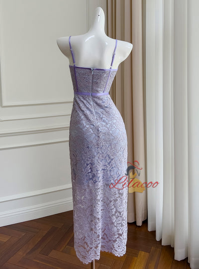 Purple Sequins Spaghetti Straps Prom Dress