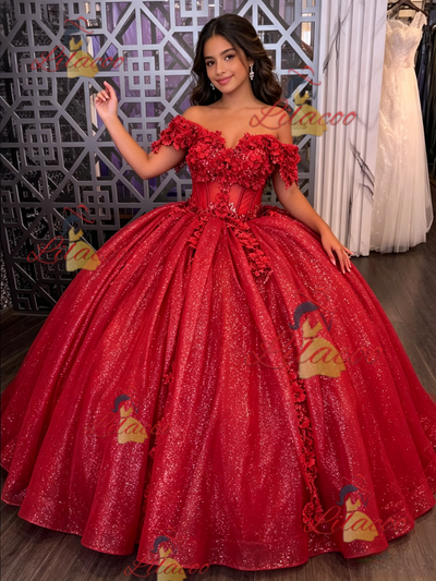 Red Sequins Appliques Quinceanera Dress