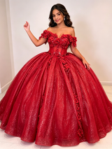 Red Sequins Appliques Quinceanera Dress