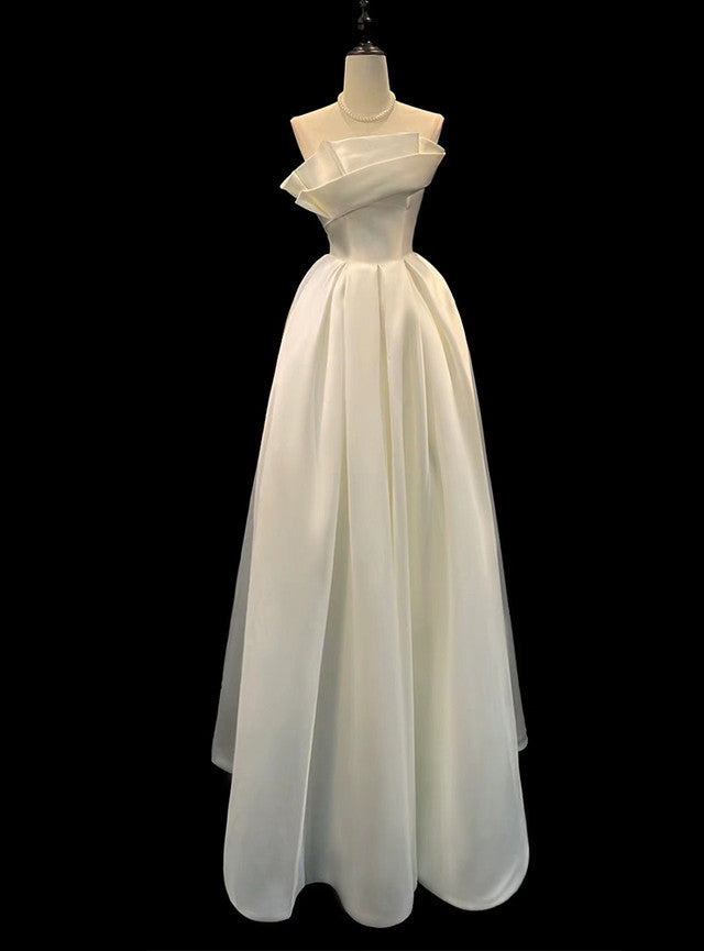 White Satin Strapless Wedding Dress