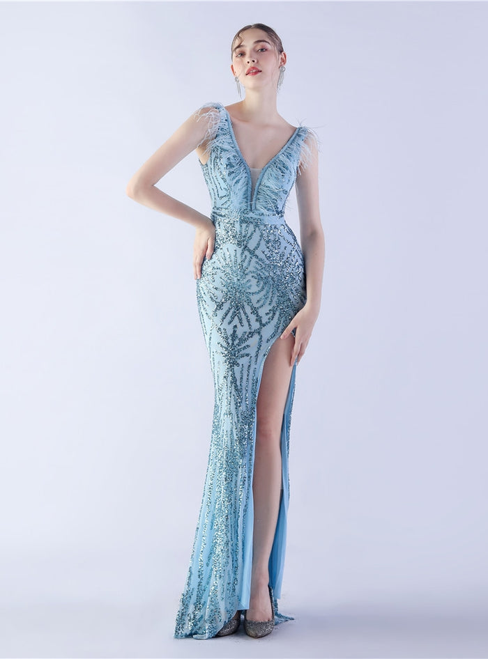 V-neck Sequins Mermaid Prom Dress