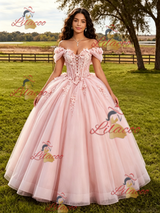 Pink Off the Shoulder Appliques Quinceanera Dress