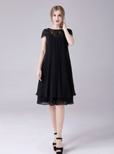 Black Chiffon Lace Cap Sleeve Mother Of The Bride Dress