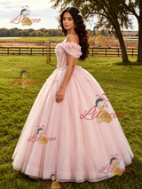 Pink Off the Shoulder Appliques Quinceanera Dress