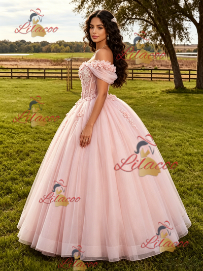 Pink Off the Shoulder Appliques Quinceanera Dress