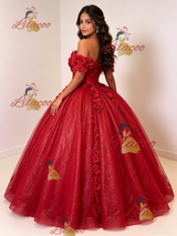 Red Sequins Appliques Quinceanera Dress