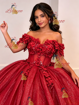 Red Sequins Appliques Quinceanera Dress