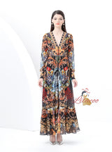 Retro Deep V-neck Floral Long Two-piece Dress