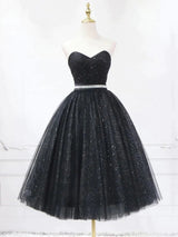 Black Tulle Sequins Homecoming Dress