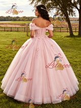 Pink Off the Shoulder Appliques Quinceanera Dress