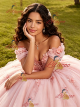 Pink Off the Shoulder Appliques Quinceanera Dress
