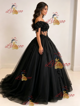 Black Tulle Off the Shoulder Appliques Quinceanera Dress
