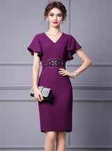 Purple V-neck Beading Mother Of The Bride Dress