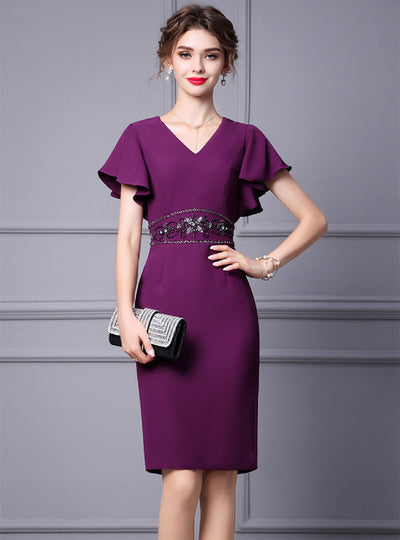 Purple V-neck Beading Mother Of The Bride Dress