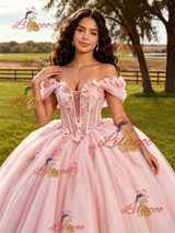 Pink Off the Shoulder Appliques Quinceanera Dress