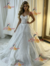 White Sequins Spaghetti Straps Wedding Dress