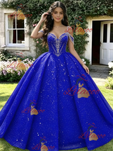 Royal Blue Tulle Sequins Beading Quinceanera Dress