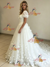 White Tulle Puff Sleeve Butterfly Wedding Dress