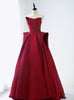 Burgundy Satin Strapless Pleats Prom Dress