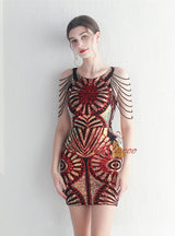 Burgundy Sequins Beading Mini Prom Dress