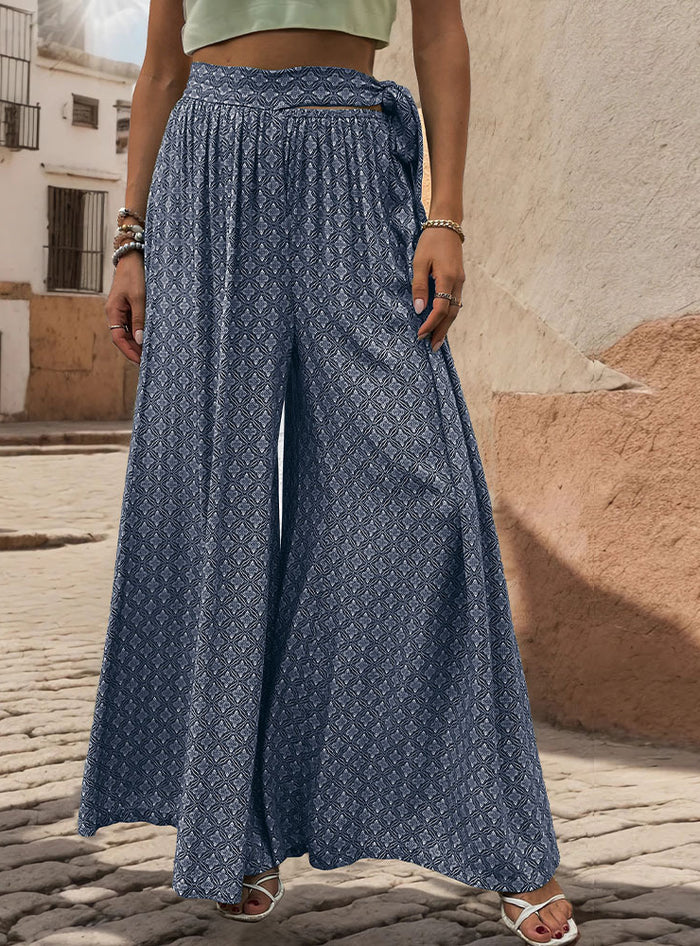 Strapped High Waist Casual Loose Wide-leg Pants