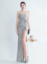 Mermaid Sequins Spaghetti Straps Split Prom Dress