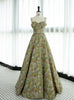 Green Print Spaghetti Straps Prom Dress