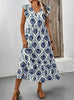 Loose Deep V-neck Printed Long Dress