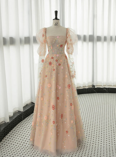 Champagne Tulle Sequins Prom Dress