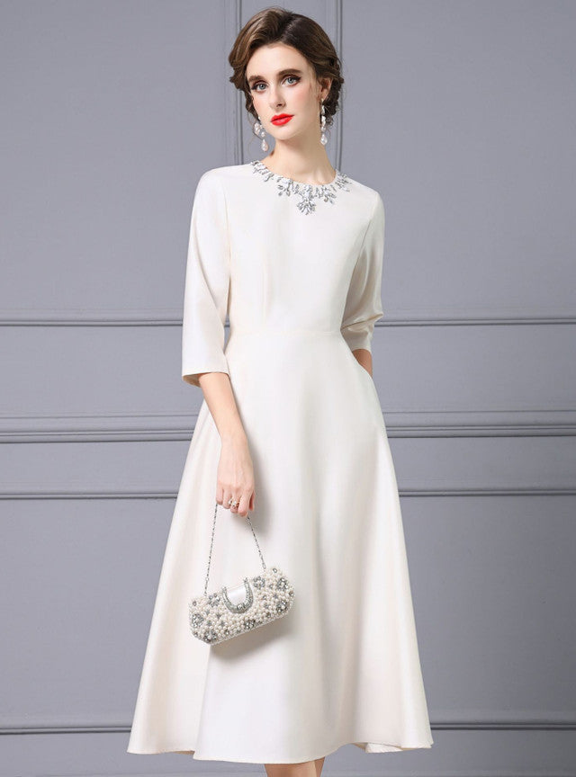 Short Sleeve Crystal Mother Of The Bride Dress