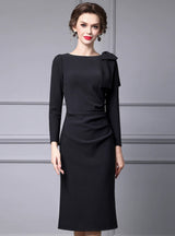 Black Long Sleeve Pleats Mother Of The Bride Dress
