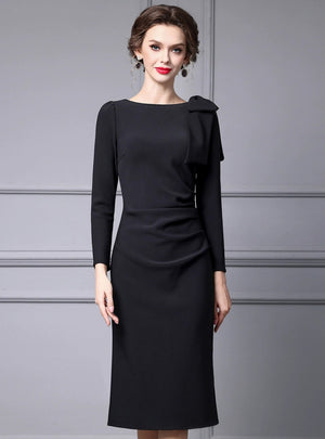 Black Long Sleeve Pleats Mother Of The Bride Dress