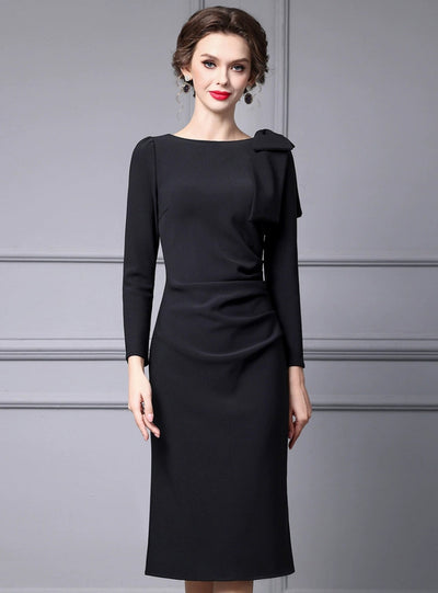 Black Long Sleeve Pleats Mother Of The Bride Dress