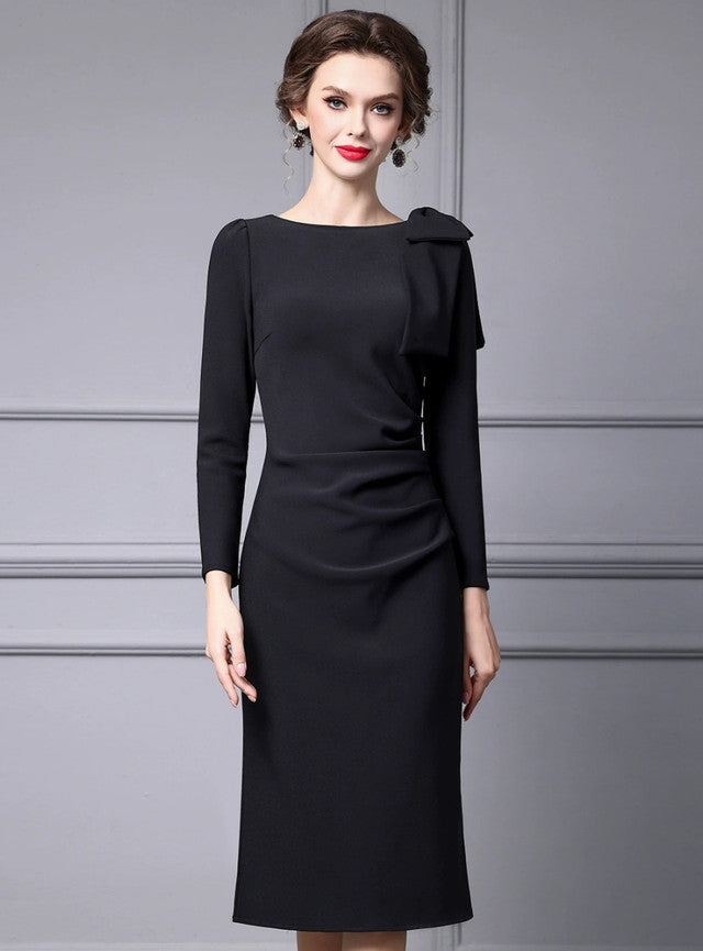 Black Long Sleeve Pleats Mother Of The Bride Dress