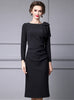 Black Long Sleeve Pleats Mother Of The Bride Dress